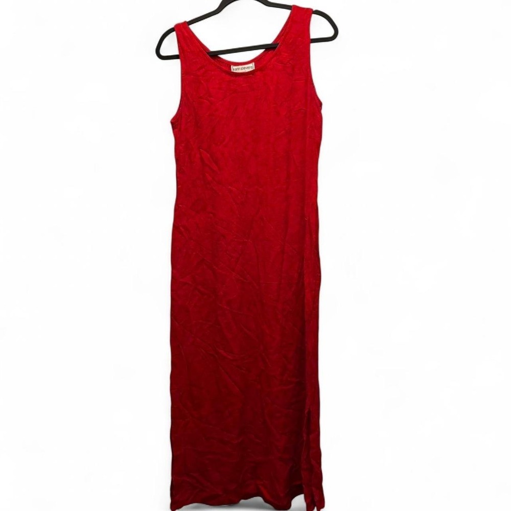 Vintage Karin Stevens Red Textured Rayon Maxi Slip Dress Women Size 10 RN 89700